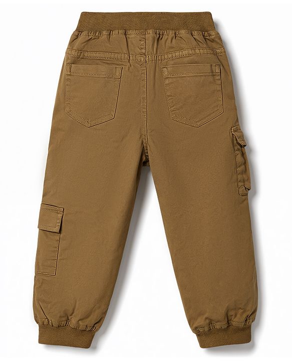 Babyhug Twill Woven Full Length Trousers with Text Patch & Cargo Pockets - Yellow