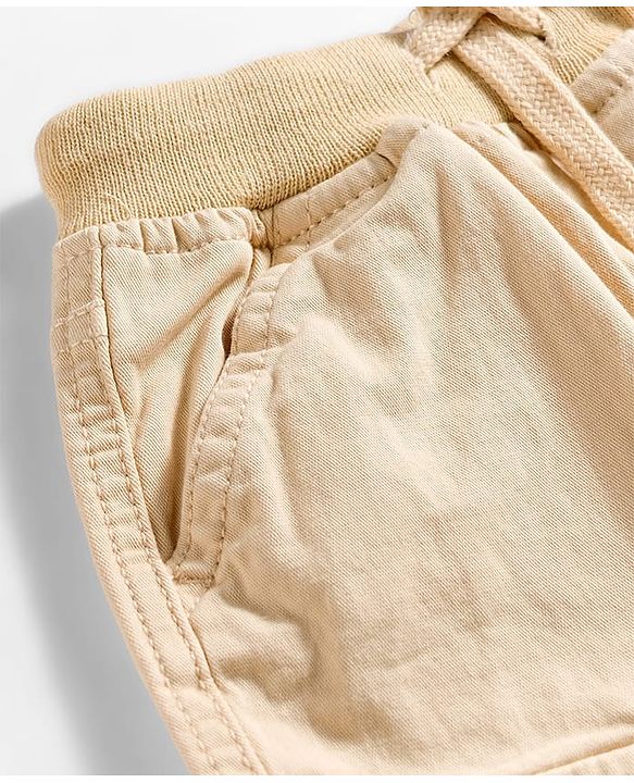 Babyhug Twill Woven Full Length Trousers with Text Patch & Cargo Pockets - Beige