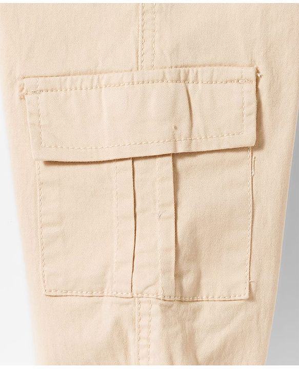 Babyhug Twill Woven Full Length Trousers with Text Patch & Cargo Pockets - Beige