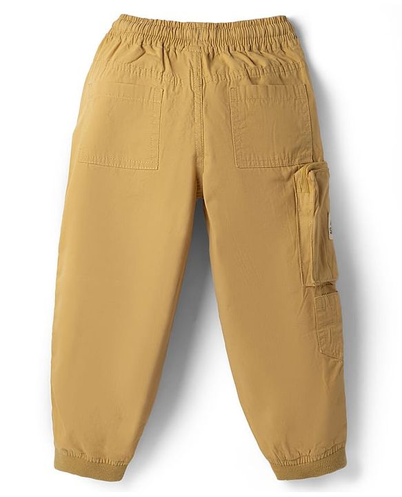 Babyhug Tussor 100% Cotton Woven Full Length Trousers with Patch & Pocket - Khaki