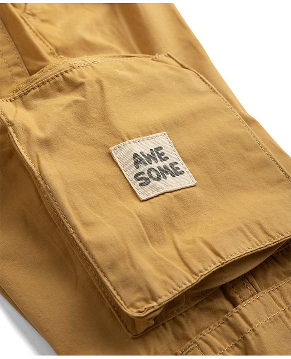Babyhug Tussor 100% Cotton Woven Full Length Trousers with Patch & Pocket - Khaki