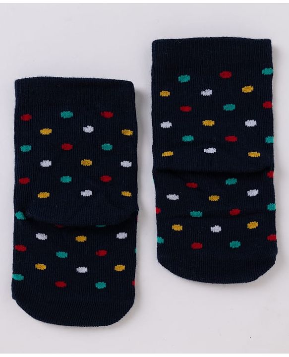 Cute Walk By Babyhug Non Terry Knit Anti Bacterial Ankle Length Striped Socks With Star & Polka Dot Design Pack of 3 - Red, Black & Yellow