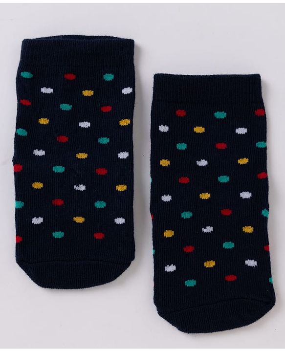 Cute Walk By Babyhug Non Terry Knit Anti Bacterial Ankle Length Striped Socks With Star & Polka Dot Design Pack of 3 - Red, Black & Yellow