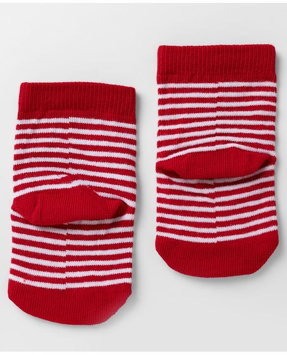 Cute Walk By Babyhug Non Terry Knit Anti Bacterial Ankle Length Striped Socks With Star & Polka Dot Design Pack of 3 - Red, Black & Yellow