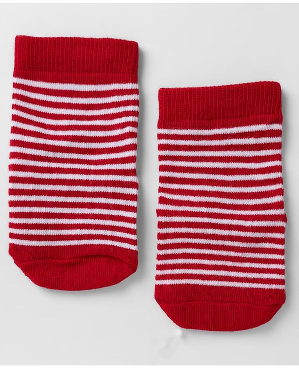 Cute Walk By Babyhug Non Terry Knit Anti Bacterial Ankle Length Striped Socks With Star & Polka Dot Design Pack of 3 - Red, Black & Yellow
