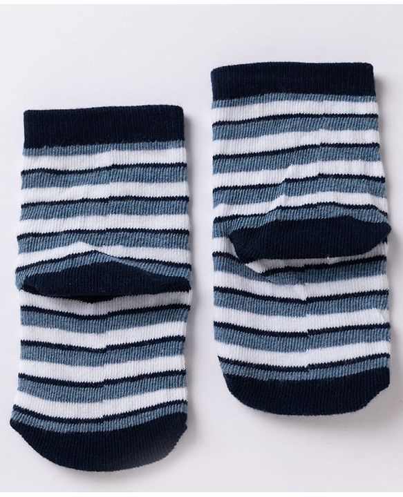 Cute Walk By Babyhug Non Terry Knit Anti Bacterial Ankle Length Striped Socks With Star & Astronaut Design Pack of 3 - Black, Sky Blue & Red
