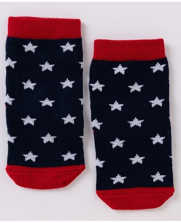 Cute Walk By Babyhug Non Terry Knit Anti Bacterial Ankle Length Striped Socks With Star & Astronaut Design Pack of 3 - Black, Sky Blue & Red