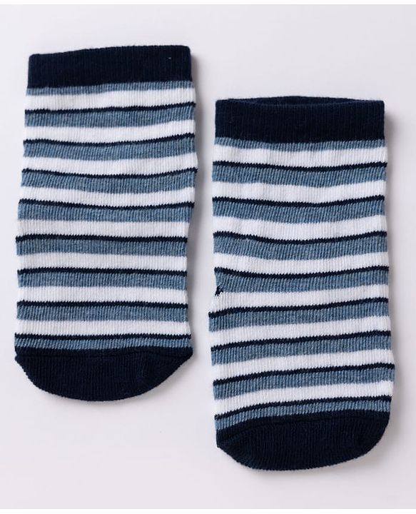 Cute Walk By Babyhug Non Terry Knit Anti Bacterial Ankle Length Striped Socks With Star & Astronaut Design Pack of 3 - Black, Sky Blue & Red