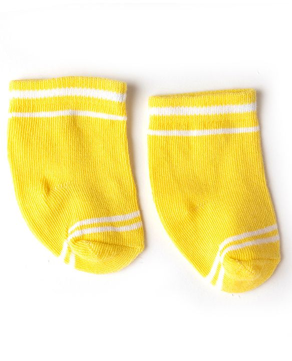Cute Walk by Babyhug Non Terry Knit Anti-bacterial Ankle Length Striped Socks Pack of 3 - Yellow, Black & Red