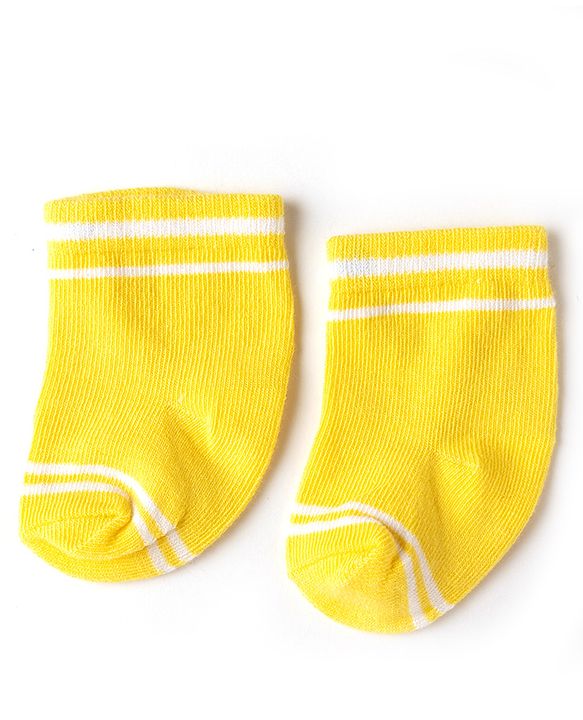 Cute Walk by Babyhug Non Terry Knit Anti-bacterial Ankle Length Striped Socks Pack of 3 - Yellow, Black & Red