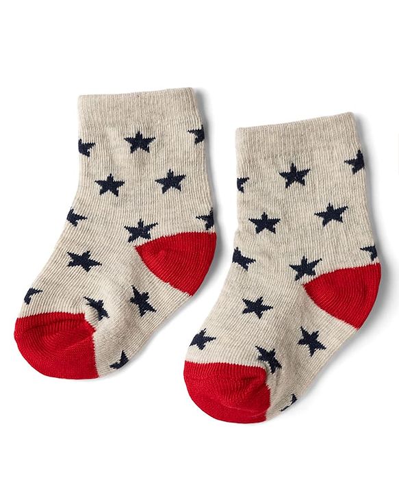 Cute Walk by Babyhug Non Terry Knit Anti-bacterial Ankle Length Striped Socks With Space Design Pack of 3 - Grey, Blue & Red