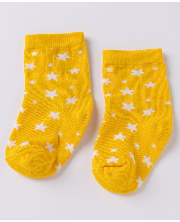 Cute Walk By Babyhug Non Terry Knit Anti Bacterial Ankle Length Striped Socks With Football & Star Design Pack of 3 - Yellow, White & Sky Blue
