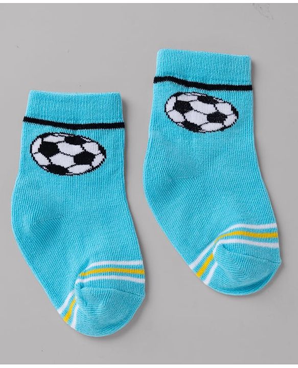 Cute Walk By Babyhug Non Terry Knit Anti Bacterial Ankle Length Striped Socks With Football & Star Design Pack of 3 - Yellow, White & Sky Blue