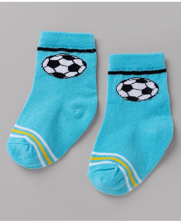 Cute Walk By Babyhug Non Terry Knit Anti Bacterial Ankle Length Striped Socks With Football & Star Design Pack of 3 - Yellow, White & Sky Blue