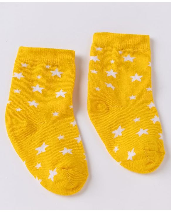 Cute Walk By Babyhug Non Terry Knit Anti Bacterial Ankle Length Striped Socks With Football & Star Design Pack of 3 - Yellow, White & Sky Blue