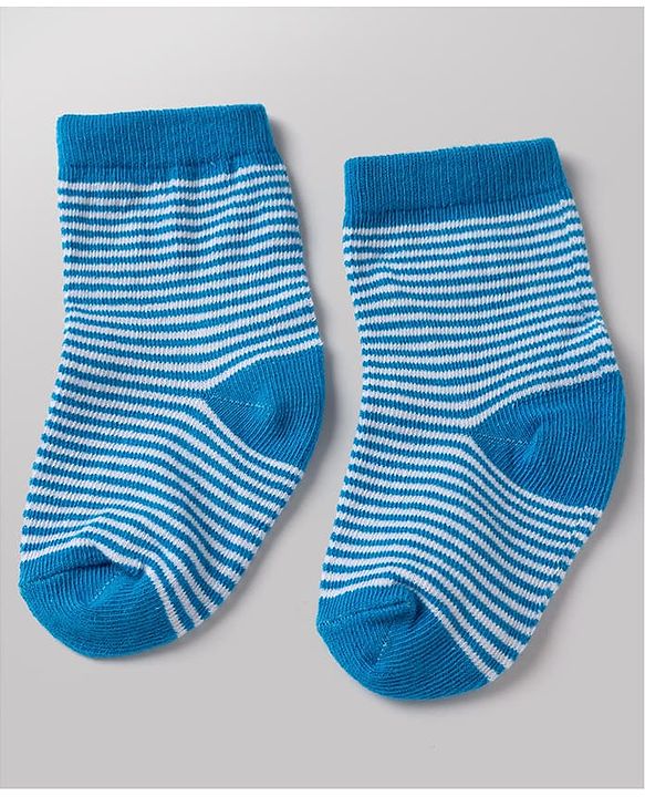 Cute Walk By Babyhug Non Terry Knit Anti Bacterial Ankle Length Striped Socks With Dinosaur Design Pack of 3 -  White, Blue & Yellow