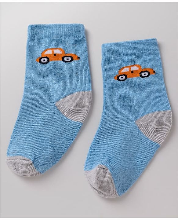 Cute Walk By Babyhug Non Terry Knit Anti Bacterial Ankle Length Striped  Socks With Vehicle & Star Desgin Pack of 3 -  Black, Light Blue & White