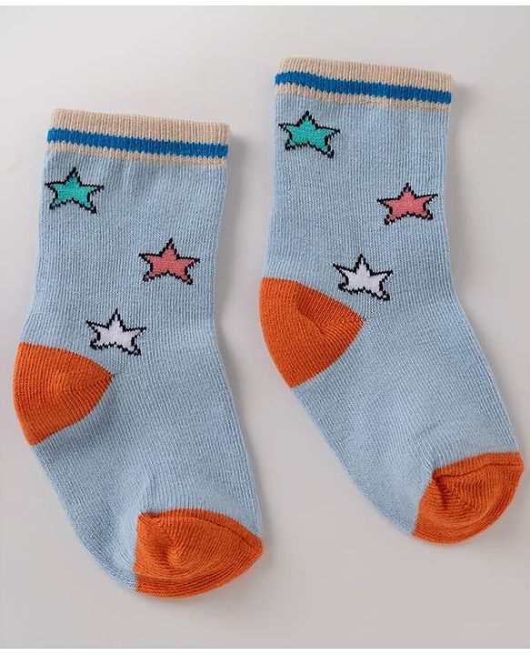 Cute Walk By Babyhug Non Terry Knit Anti Bacterial Ankle Length Striped  Socks With Vehicle & Star Desgin Pack of 3 -  Black, Light Blue & White