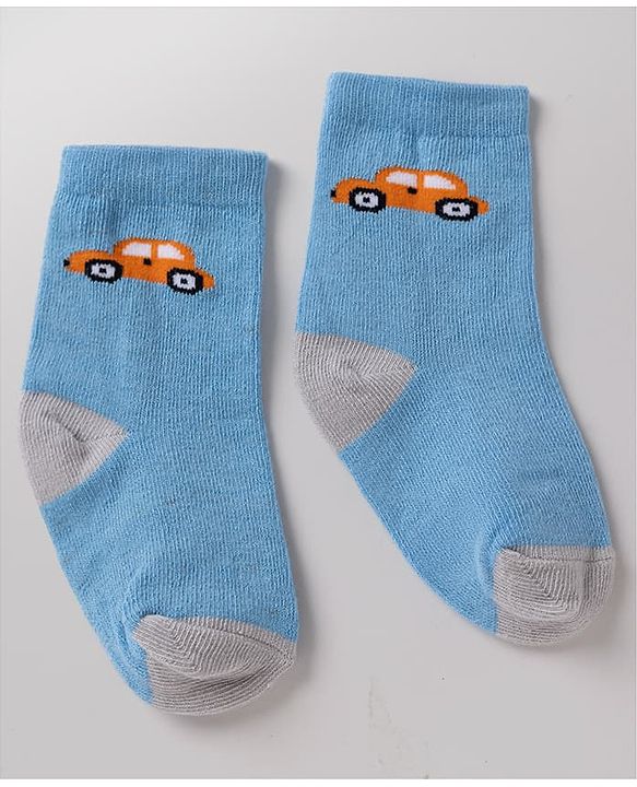 Cute Walk By Babyhug Non Terry Knit Anti Bacterial Ankle Length Striped  Socks With Vehicle & Star Desgin Pack of 3 -  Black, Light Blue & White