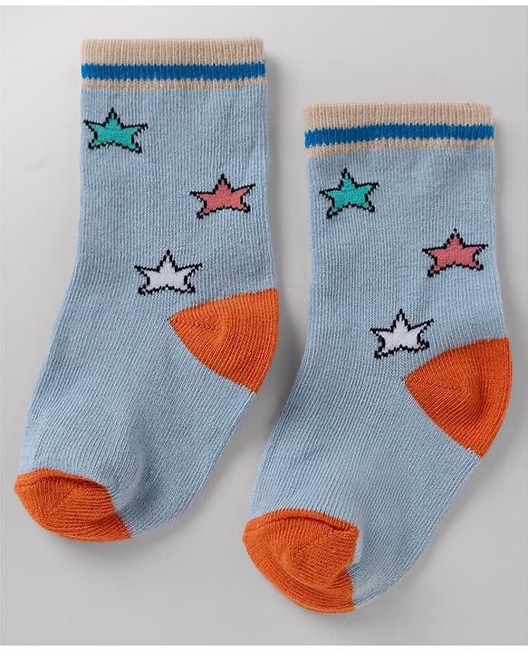 Cute Walk By Babyhug Non Terry Knit Anti Bacterial Ankle Length Striped  Socks With Vehicle & Star Desgin Pack of 3 -  Black, Light Blue & White