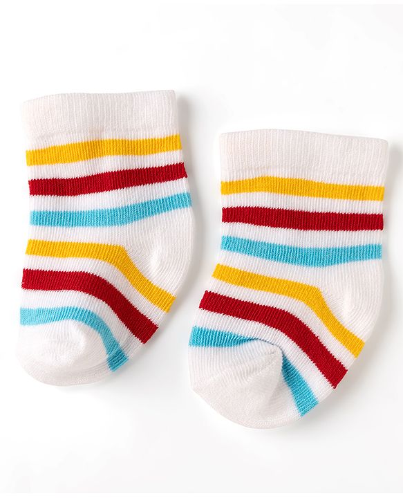 Cute Walk by Babyhug Non Terry Knit Anti-bacterial Ankle Length Striped Socks With Vehicle Design Pack of 3 - White & Black