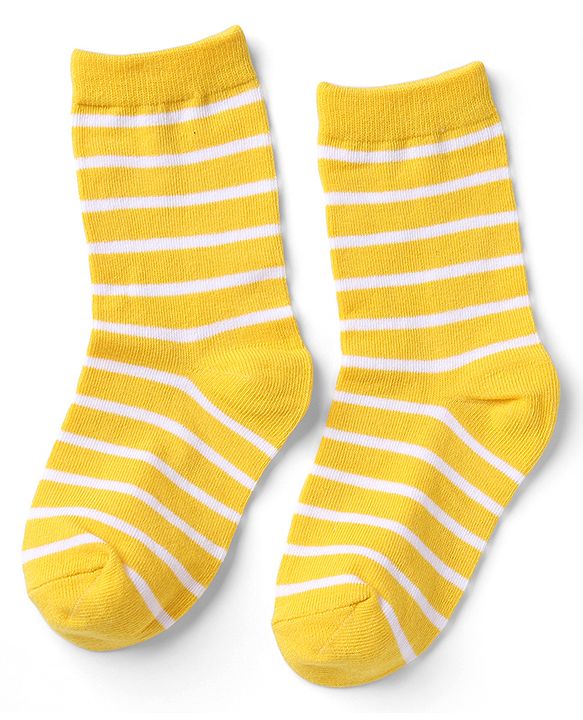 Cutewalk By Babyhug Knit Ankle Length Striped Antibacterial Socks With Animal Design Pack of 3 - Yellow Green White