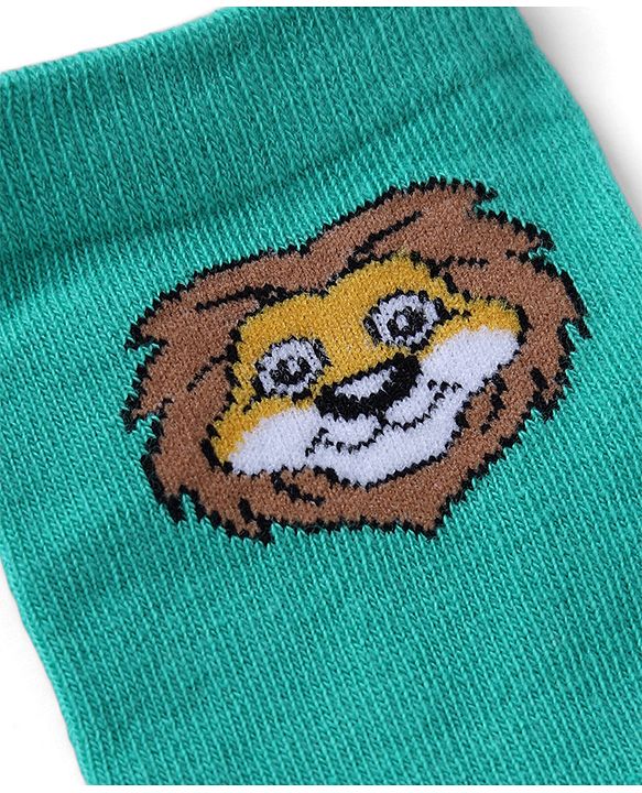 Cutewalk By Babyhug Knit Ankle Length Striped Antibacterial Socks With Animal Design Pack of 3 - Yellow Green White