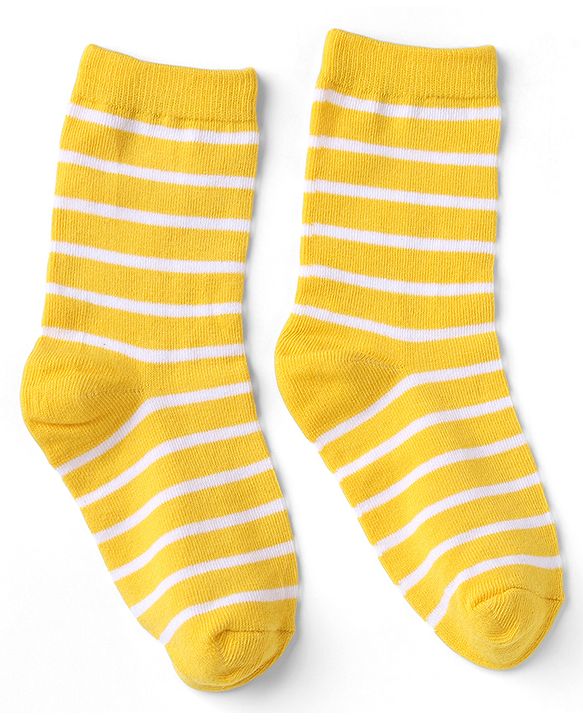 Cutewalk By Babyhug Knit Ankle Length Striped Antibacterial Socks With Animal Design Pack of 3 - Yellow Green White