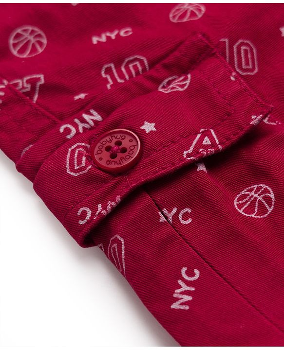 Babyhug Twill Woven Above Knee Length Text Printed Bermuda - Dark Red