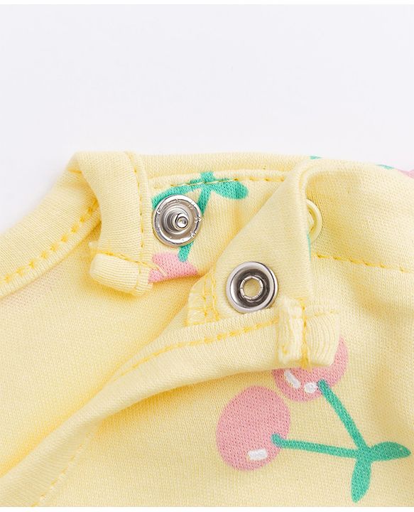 Babyhug 100% Cotton Interlock Knit Half Sleeves Onesies With Cherry Print & Cap- Yellow