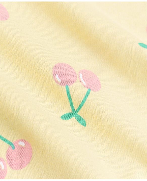 Babyhug 100% Cotton Interlock Knit Half Sleeves Onesies With Cherry Print & Cap- Yellow