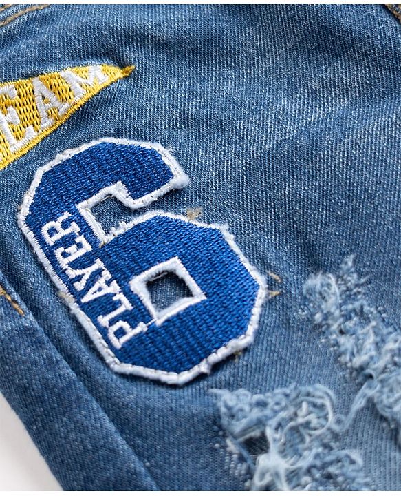 Babyhug Full Length Denim Jeans With Stretch & Patch - Blue