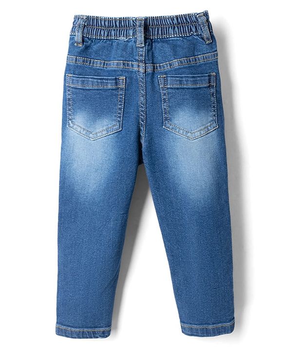 Babyhug Full Length Denim Jeans With Stretch & Patch - Blue
