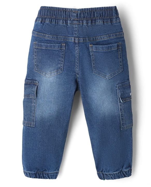 Babyhug Denim Full Length Washed Jeans with Stretch in Blue