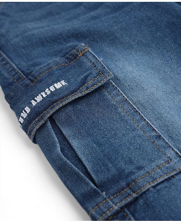 Babyhug Denim Full Length Washed Jeans with Stretch in Blue