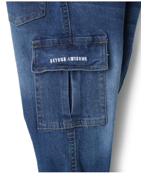 Babyhug Denim Full Length Washed Jeans with Stretch in Blue