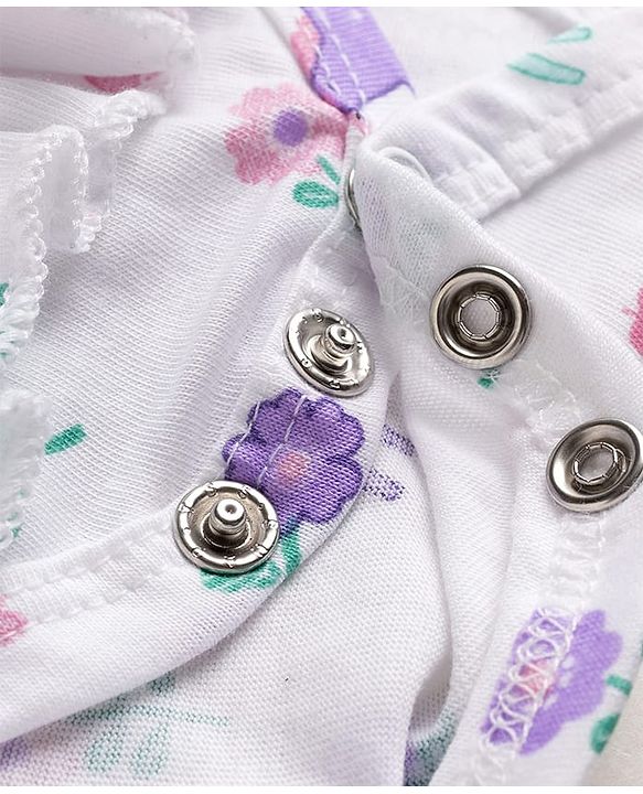 Babyhug 100% Cotton Single Jersey Knit Sleeveless Onesies With Floral Print - White