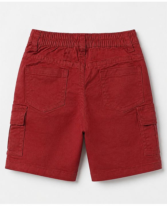 Babyhug Twill Woven Comfort Fit Above Knee Length Bermuda with Athletic Dept. of New York Embroidery in Maroon