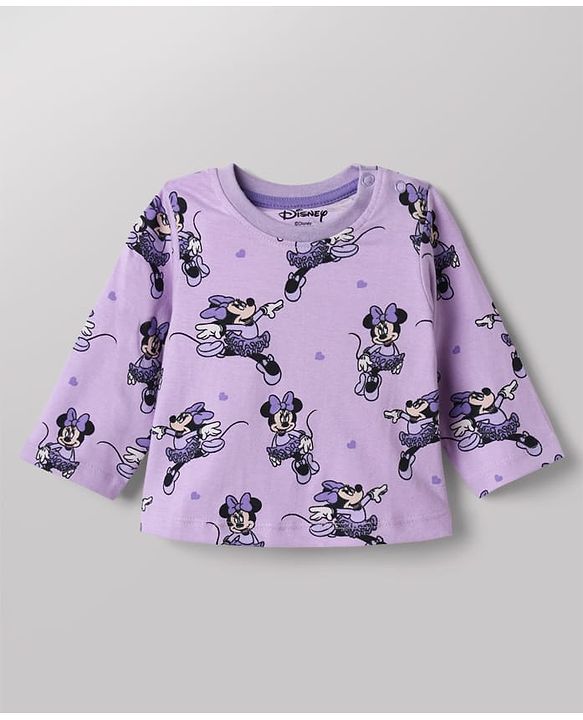 Babyhug Disney 100% Cotton Single Jersey Knit Full Sleeves Co-ord T-Shirt & Pajama Night Suit with Minnie Mouse Graphic & Hearts Print Pack of 2 - White & Lilac