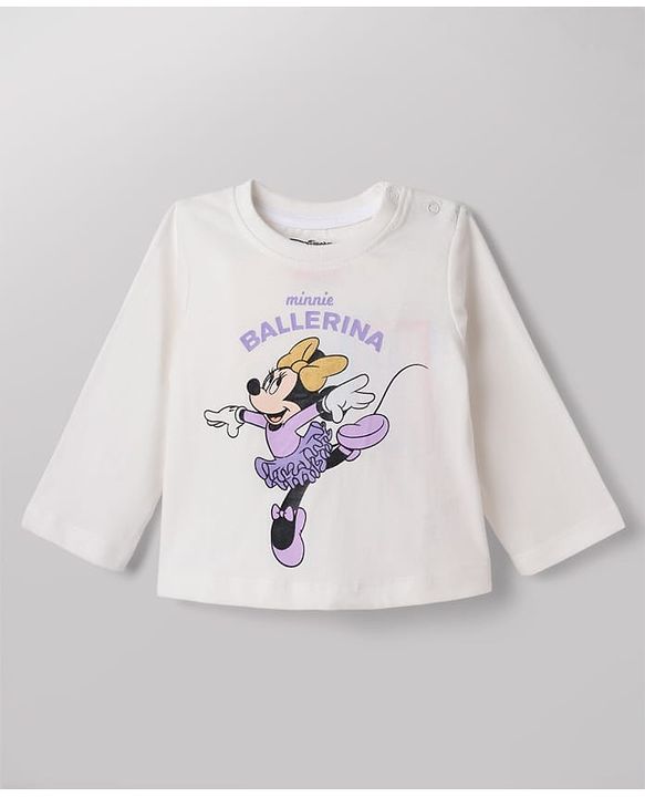 Babyhug Disney 100% Cotton Single Jersey Knit Full Sleeves Co-ord T-Shirt & Pajama Night Suit with Minnie Mouse Graphic & Hearts Print Pack of 2 - White & Lilac