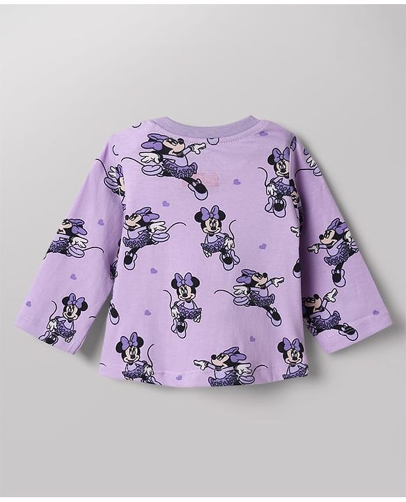Babyhug Disney 100% Cotton Single Jersey Knit Full Sleeves Co-ord T-Shirt & Pajama Night Suit with Minnie Mouse Graphic & Hearts Print Pack of 2 - White & Lilac