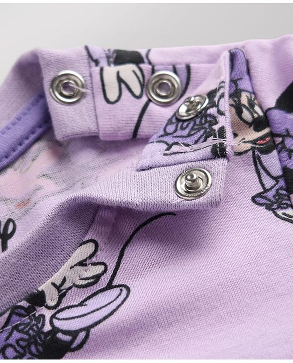 Babyhug Disney 100% Cotton Single Jersey Knit Full Sleeves Co-ord T-Shirt & Pajama Night Suit with Minnie Mouse Graphic & Hearts Print Pack of 2 - White & Lilac
