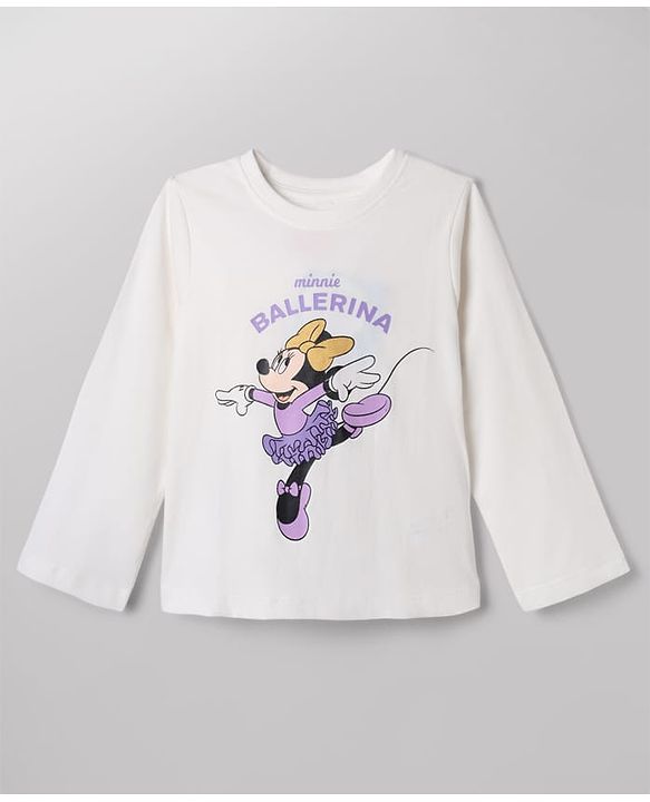 Babyhug Disney 100% Cotton Single Jersey Knit Full Sleeves Co-ord T-Shirt & Pajama Night Suit with Minnie Mouse Graphic & Hearts Print Pack of 2 - White & Lilac