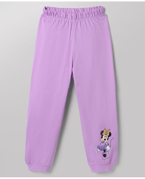 Babyhug Disney 100% Cotton Single Jersey Knit Full Sleeves Co-ord T-Shirt & Pajama Night Suit with Minnie Mouse Graphic & Hearts Print Pack of 2 - White & Lilac