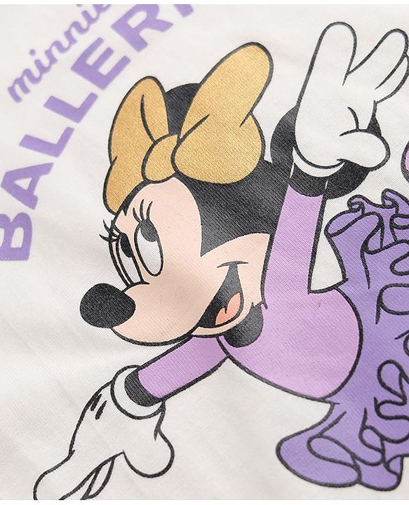 Babyhug Disney 100% Cotton Single Jersey Knit Full Sleeves Co-ord T-Shirt & Pajama Night Suit with Minnie Mouse Graphic & Hearts Print Pack of 2 - White & Lilac
