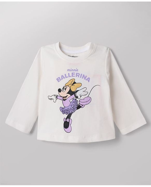 Babyhug Disney 100% Cotton Single Jersey Knit Full Sleeves Co-ord T-Shirt & Pajama Night Suit with Minnie Mouse Graphic & Hearts Print Pack of 2 - White & Lilac