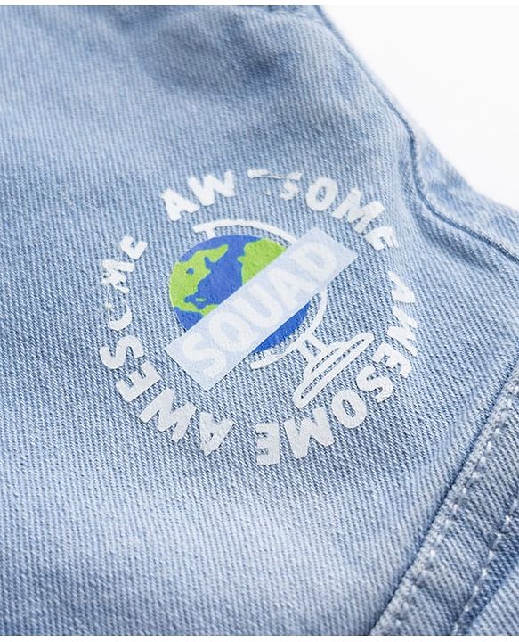 Babyhug Full Length Washed Denim Joggers with Stretch and Cargo Pockets - Blue