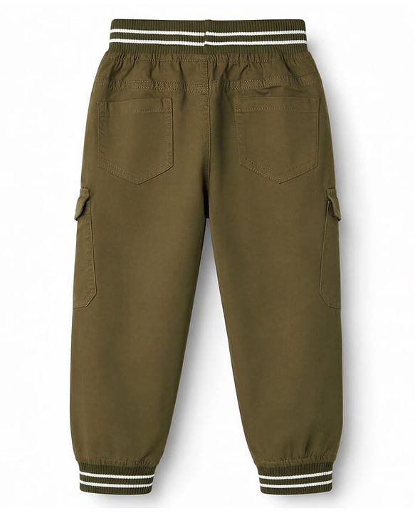 Babyhug Twill Woven Full Length Trousers with Pocket & Text Print - Olive Green