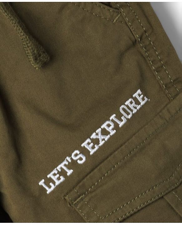 Babyhug Twill Woven Full Length Trousers with Pocket & Text Print - Olive Green