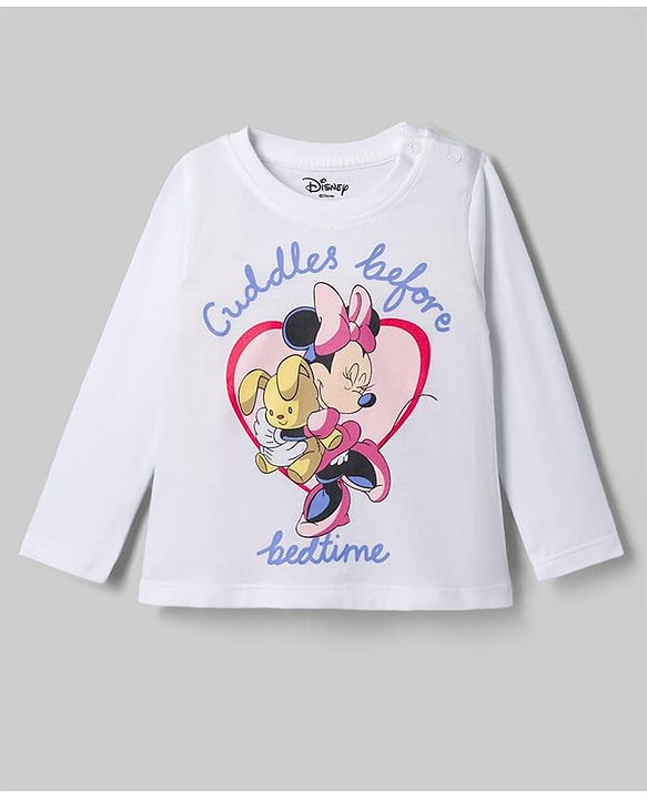 Babyhug Disney Single Jersey Knit Full Sleeves T-Shirt & Pyjama Night Suit with Minnie Mouse Graphic - White